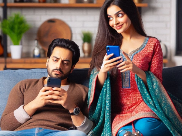 couple with phone