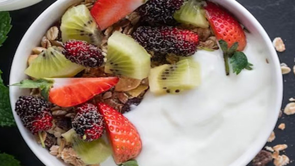 Eating Fruit with Yogurt for Breakfast