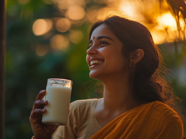 woman drinking milk