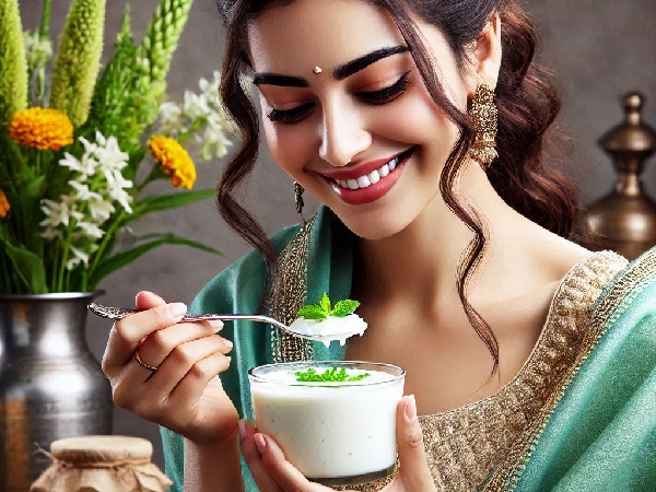 woman eating curd