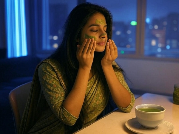 woman applying face mask