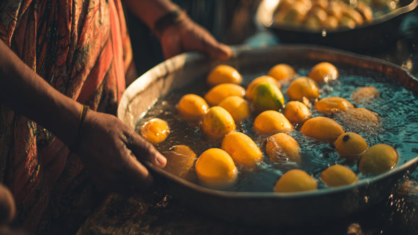 Soaking mangoes in water
