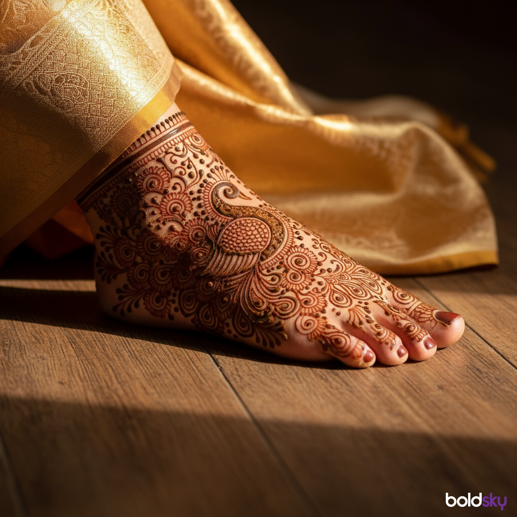 Peacock bridal mehndi foot ankle design