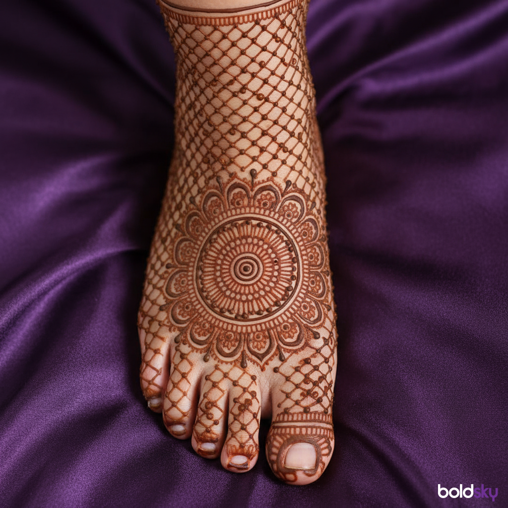 Jali work bridal mehndi foot mandala