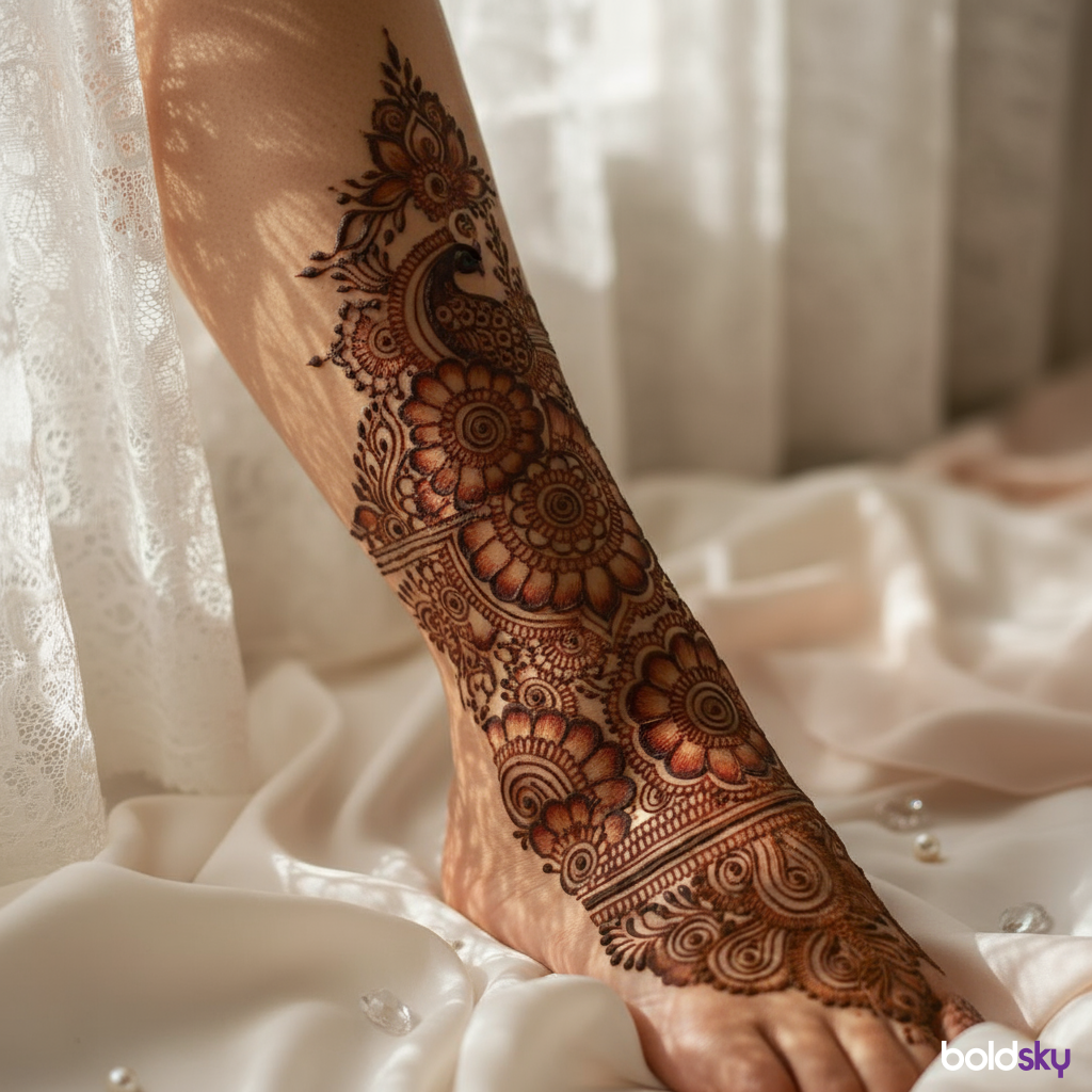 Shaded bridal leg mehndi modern