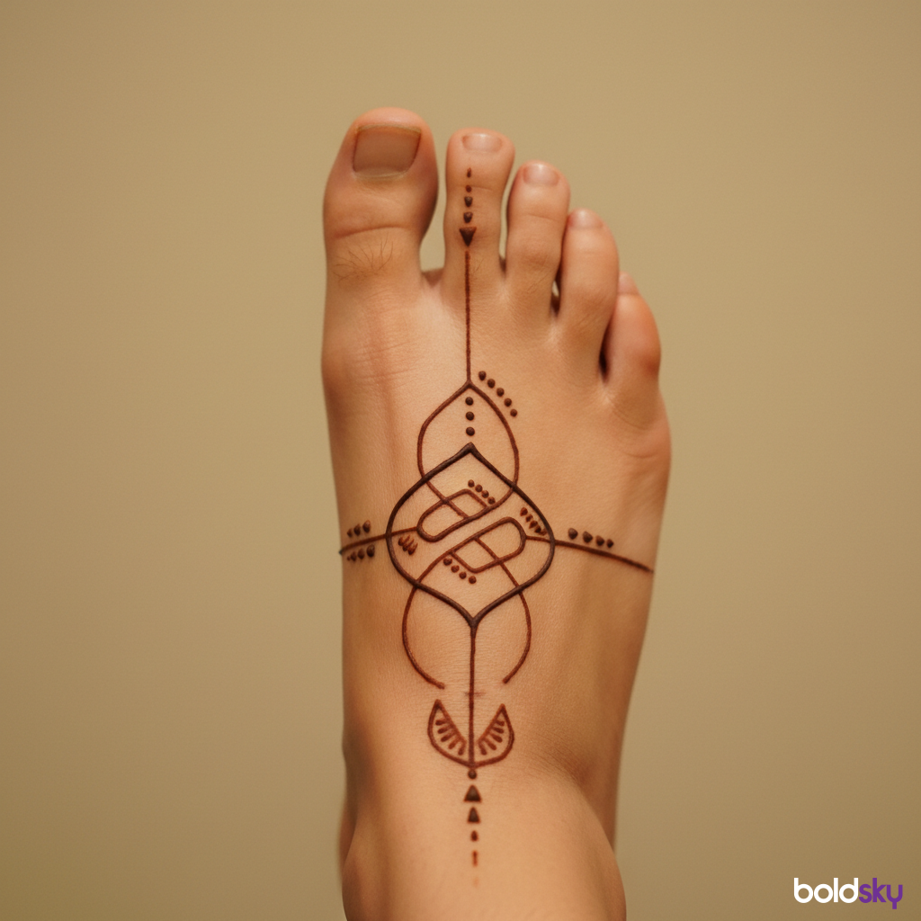Modern minimalist foot mehndi pattern.