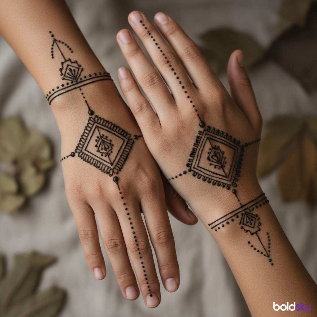 Both hands back minimalist groom mehndi.