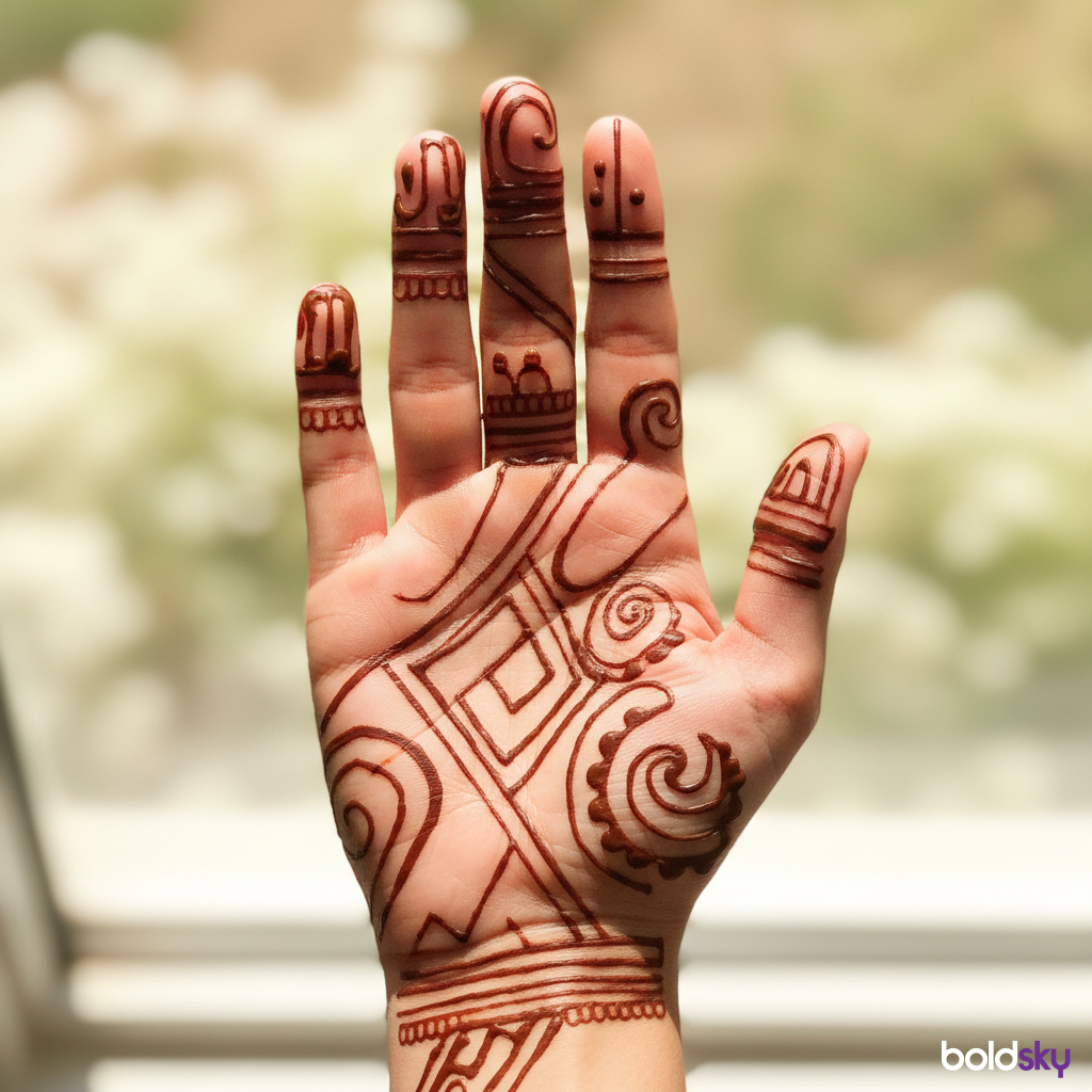 Right hand back modern groom mehndi.