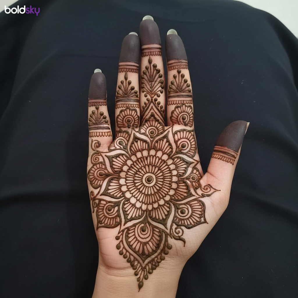 Front of right hand mandala mehndi design.