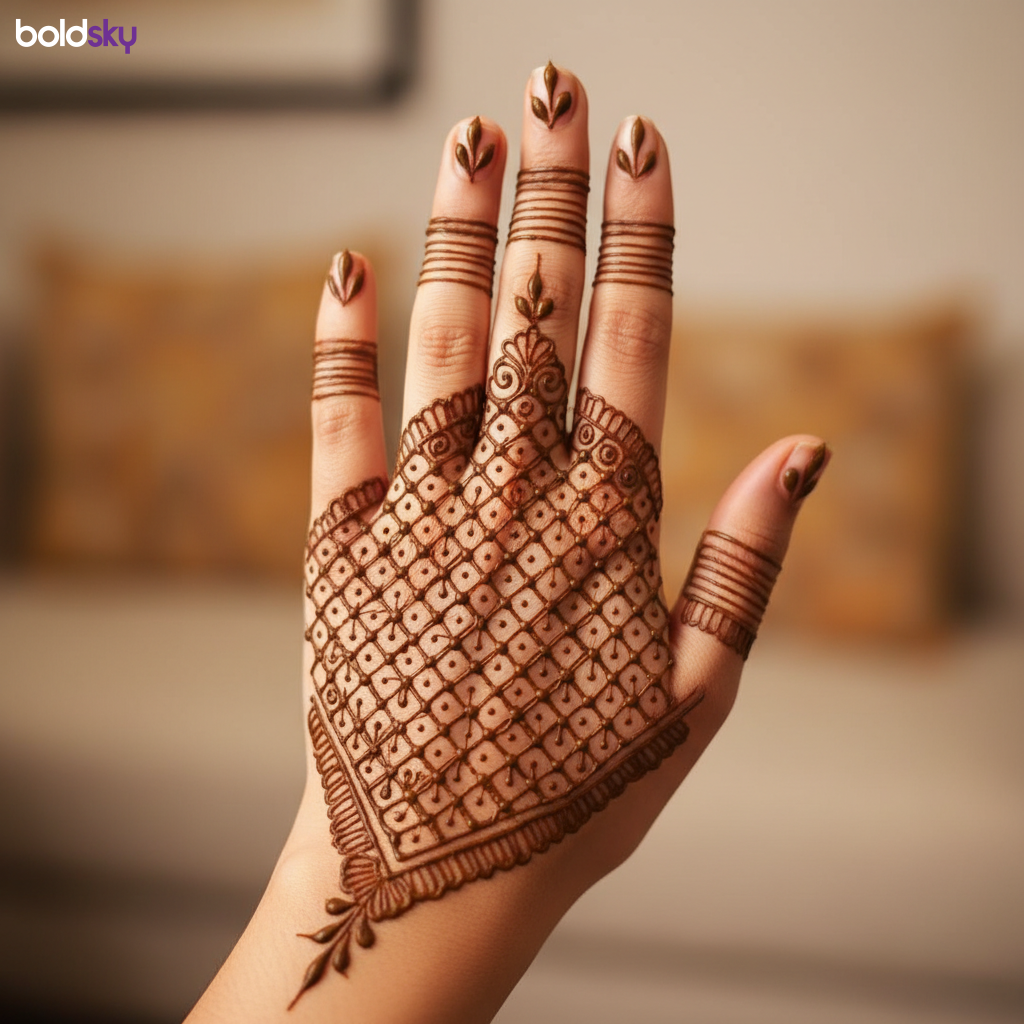 Left back hand geometric jaali mehndi