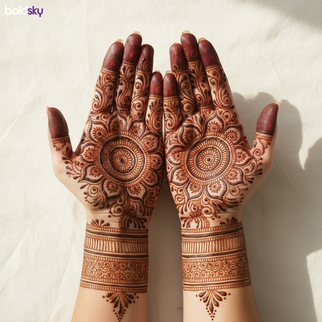 Both palms symmetrical mandala mehndi design