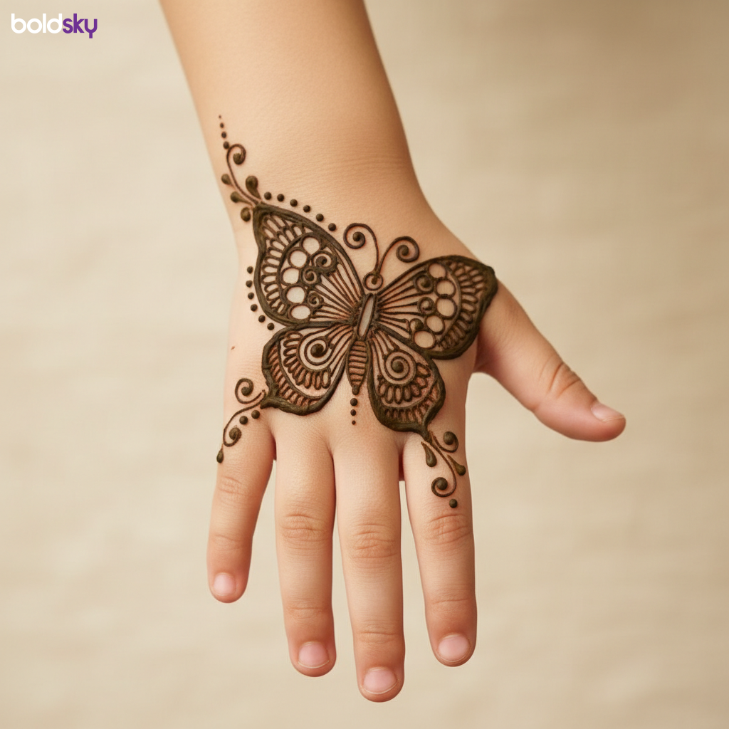 Child's left hand butterfly mehndi