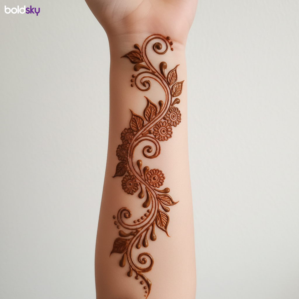 Child's forearm trailing vine mehndi