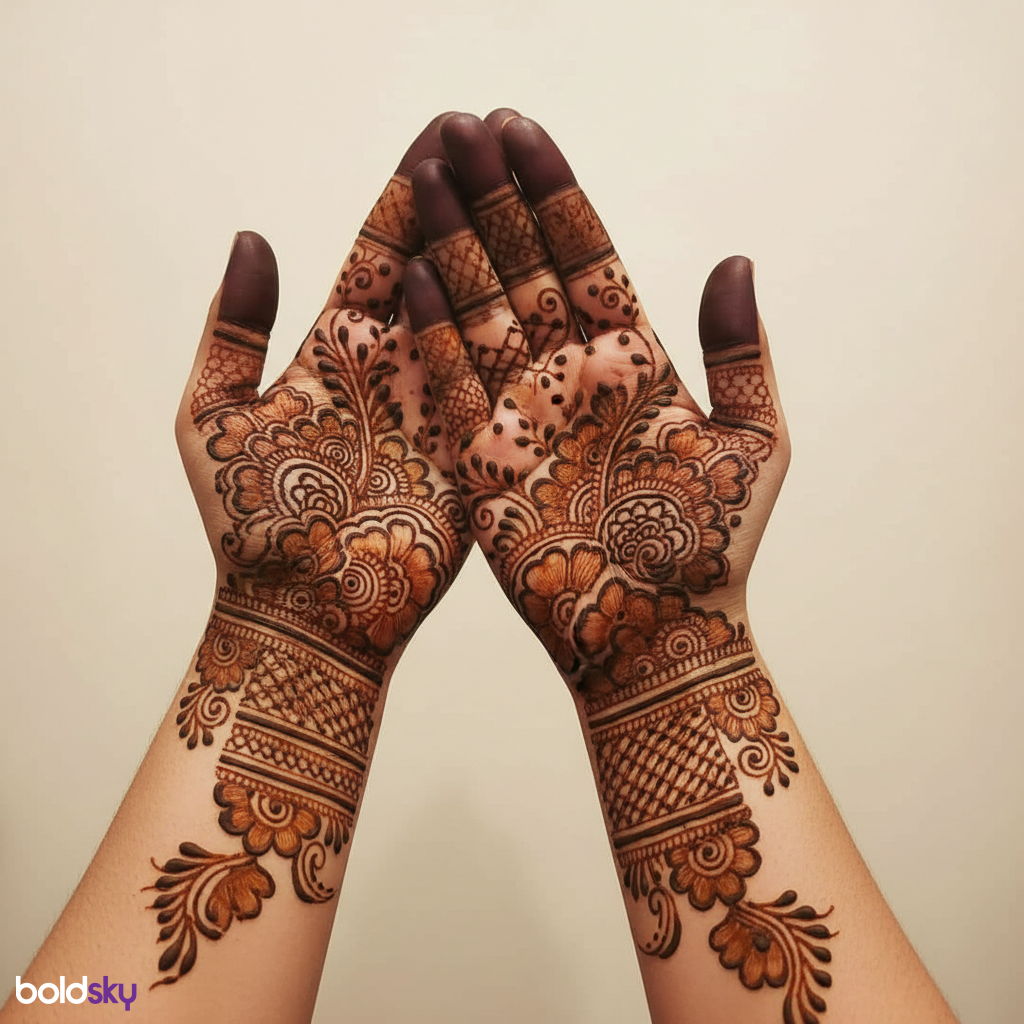 Back of hands contemporary Teej mehndi