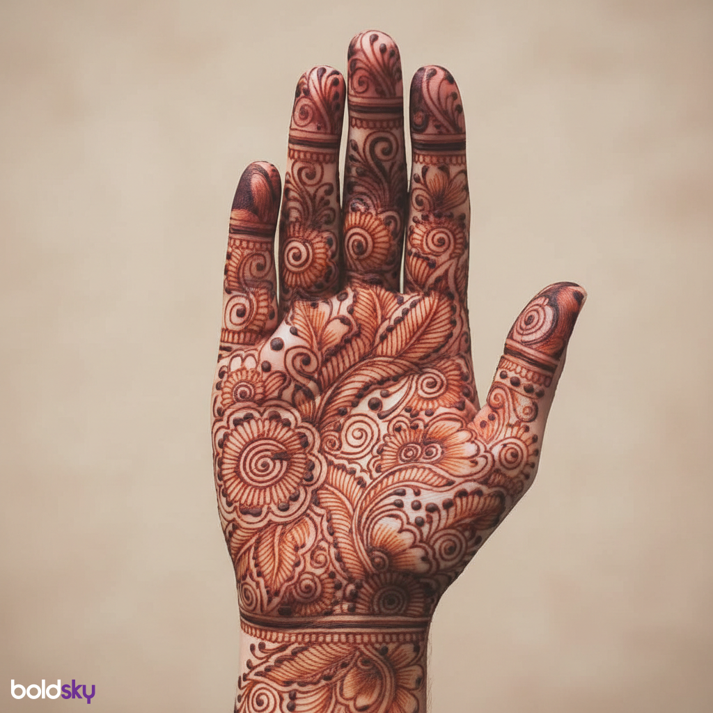Right palm intricate floral mehndi