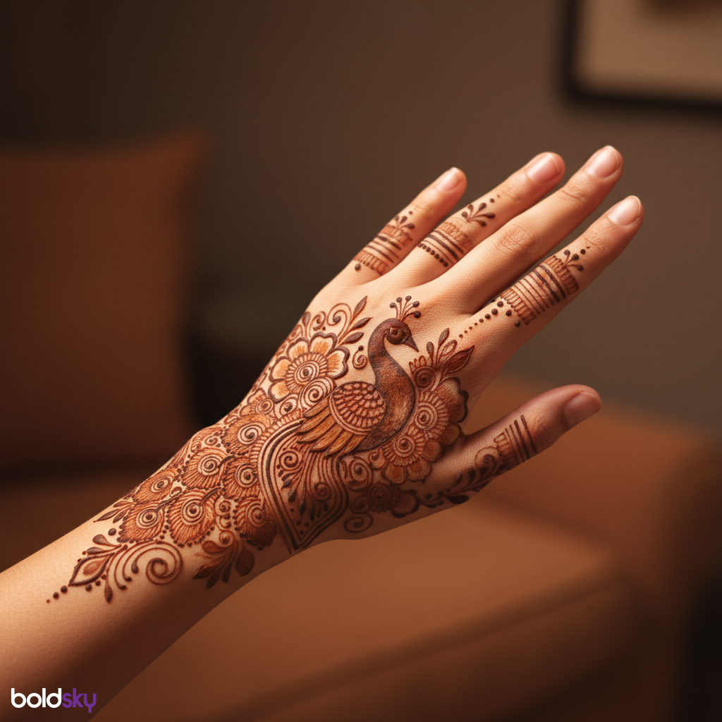 Left back hand peacock mehndi