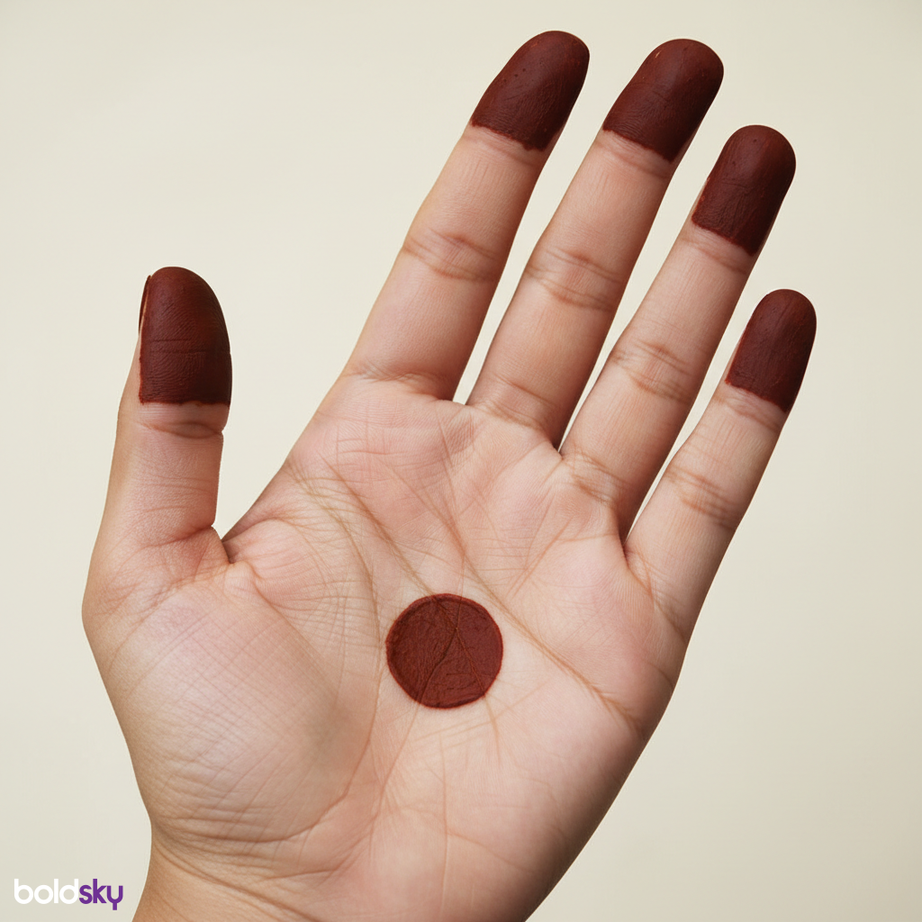 Left palm simple fingertips dot mehndi