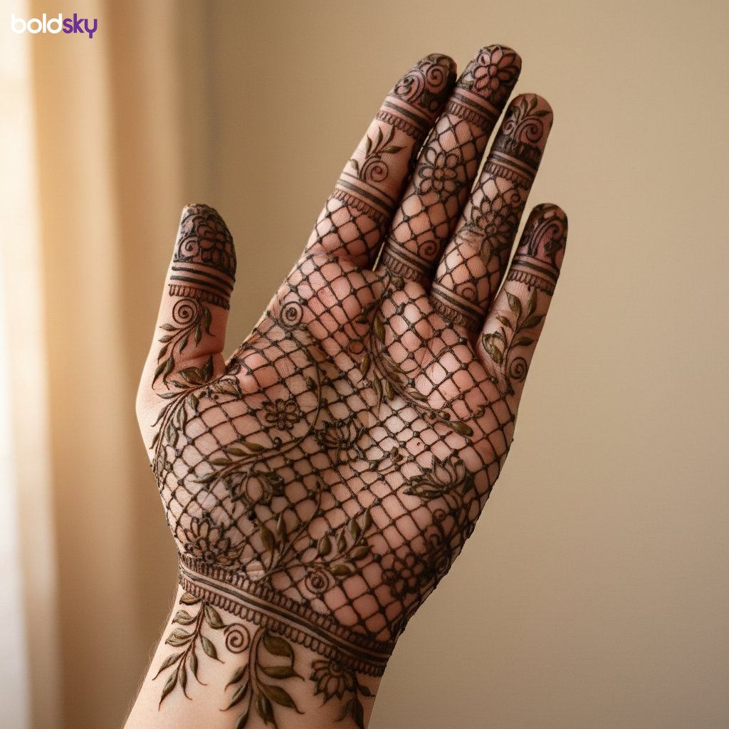 Left hand contemporary jaali mehndi design