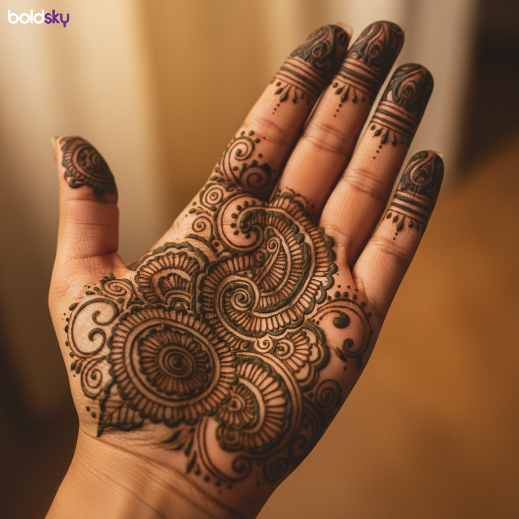 Left hand bold paisley mehndi design