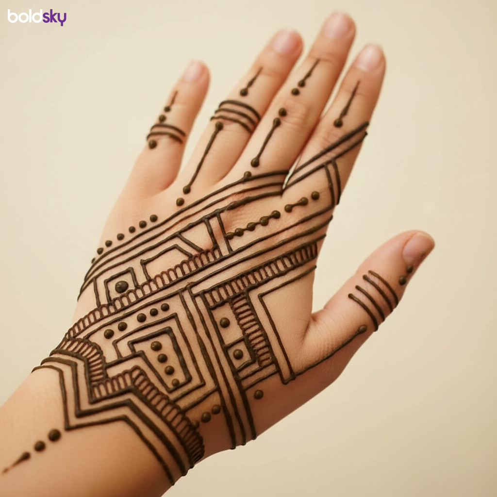 Left back hand geometric mehndi design
