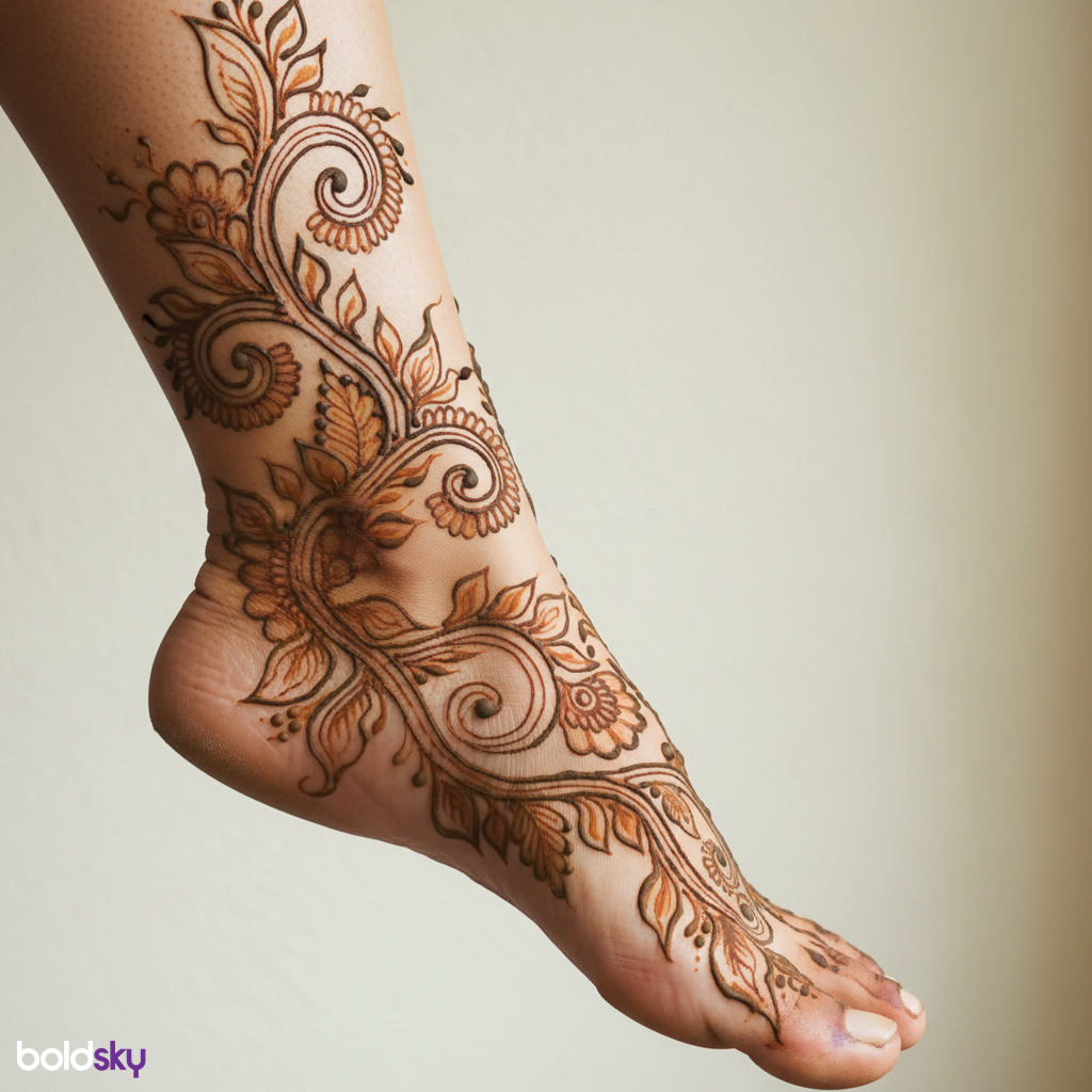 Left foot side vine mehndi design