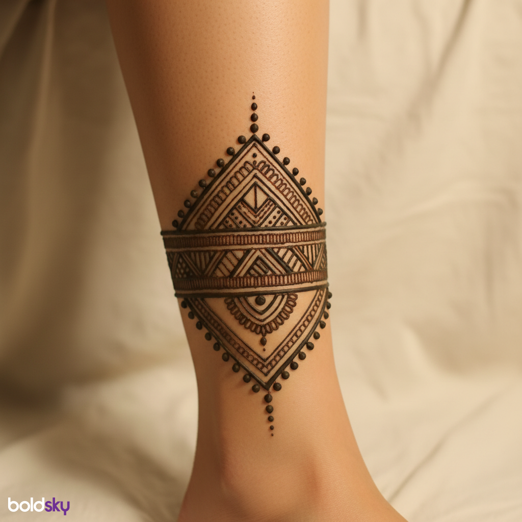Left calf modern geometric mehndi band