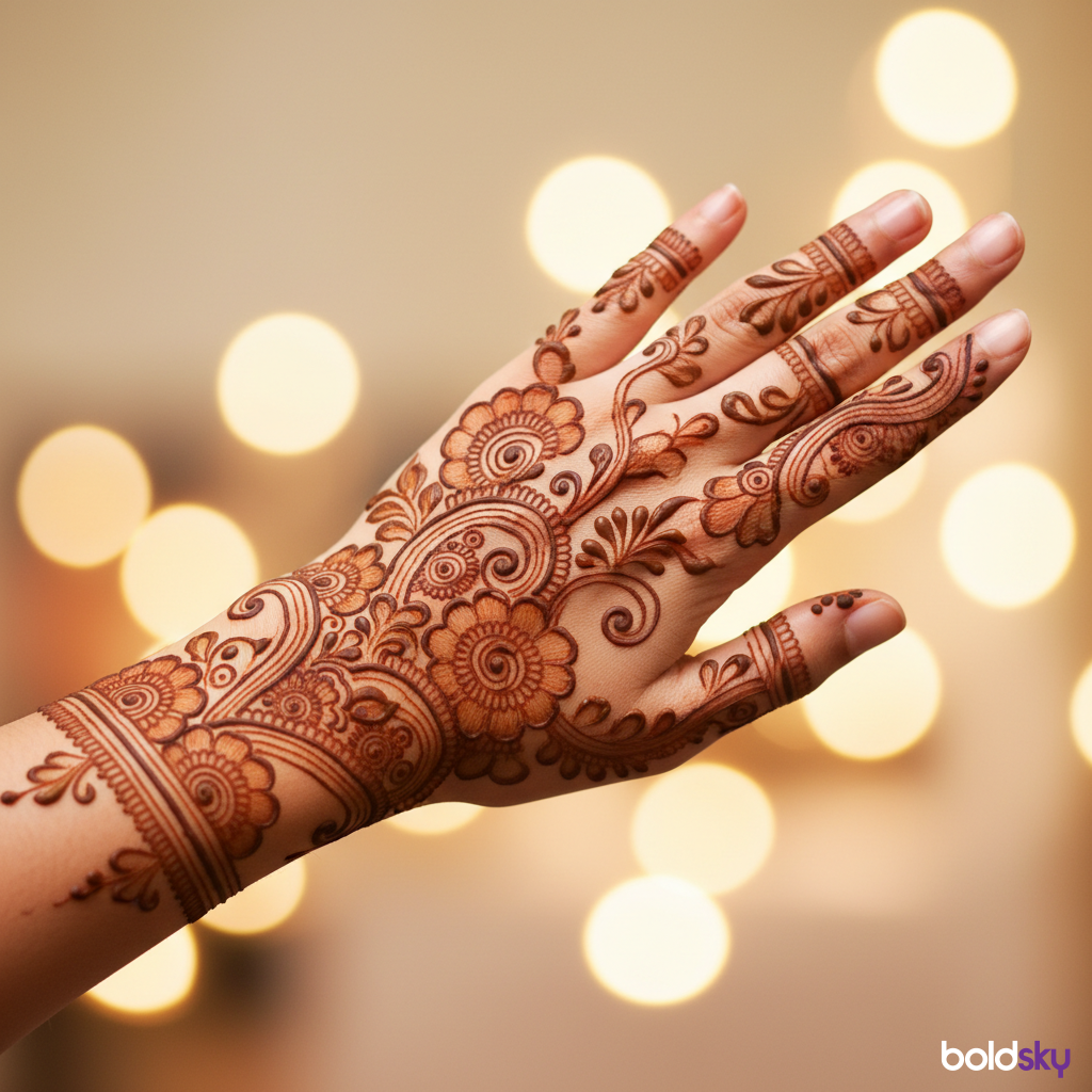 back of right hand floral mehndi