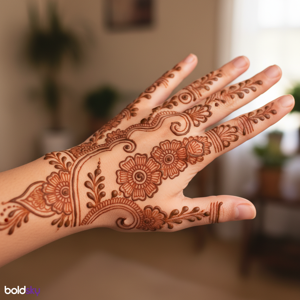 back of left hand floral mehndi