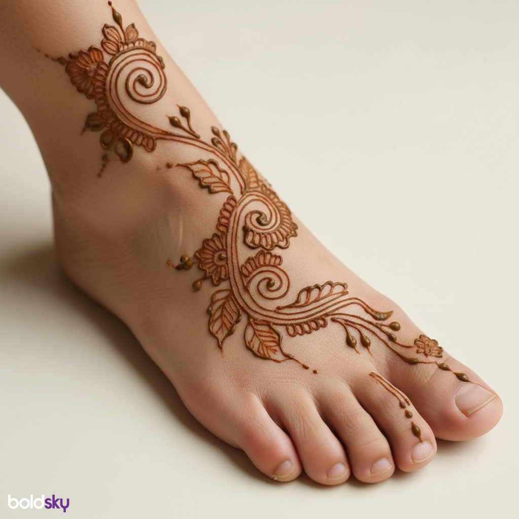 top of right foot delicate mehndi
