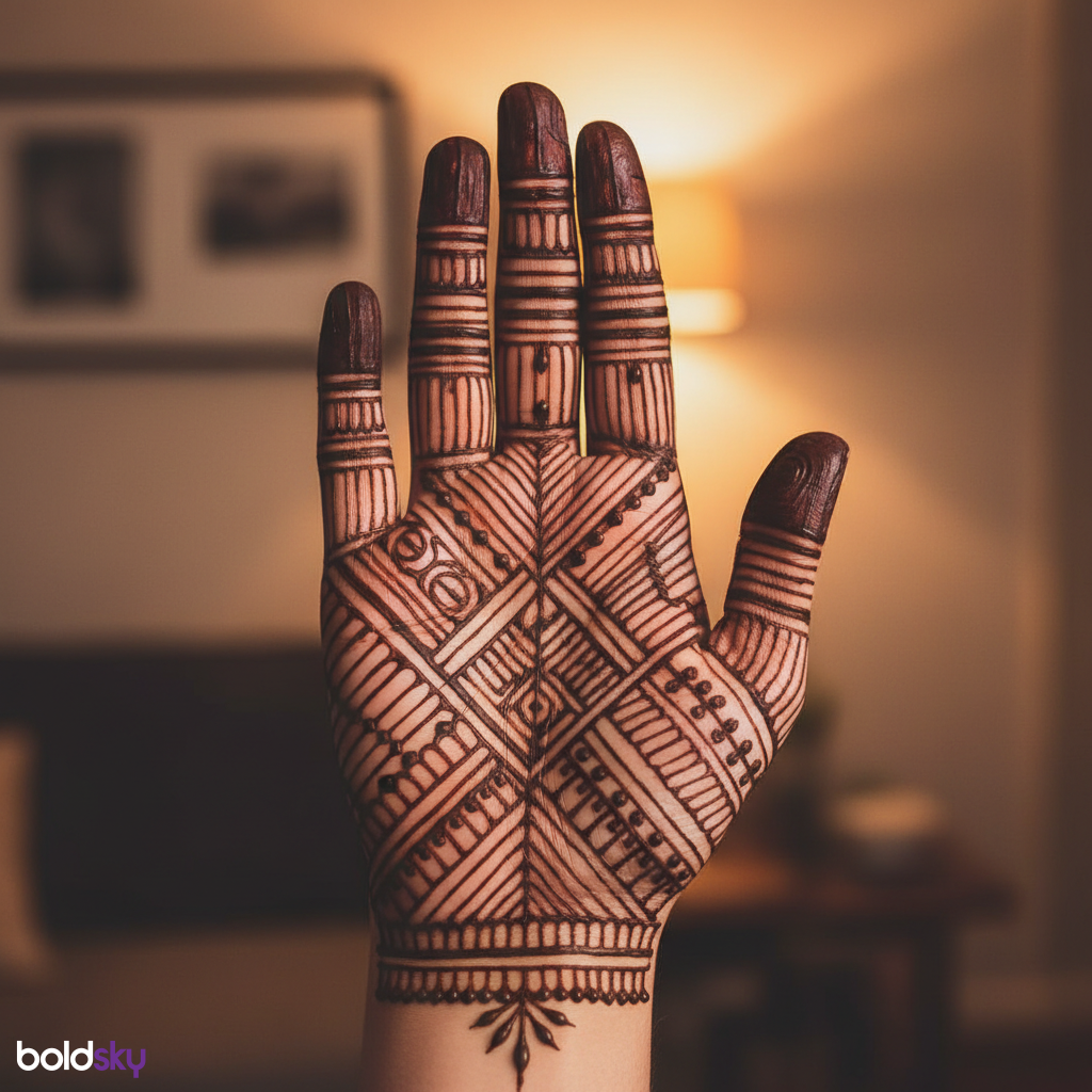 Front of right hand geometric mehndi