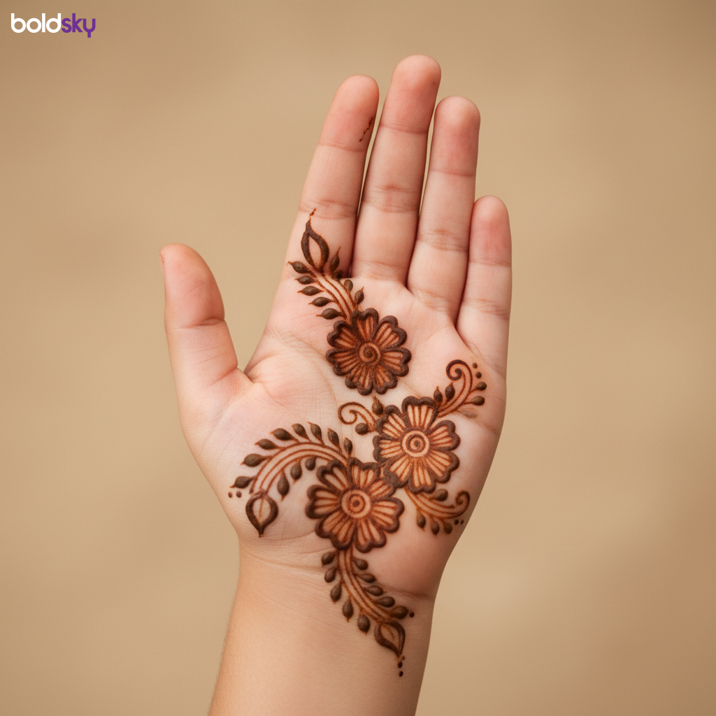 Child's left palm simple floral mehndi