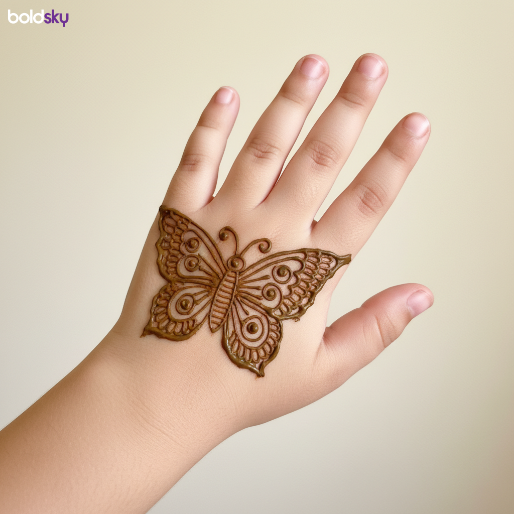 Child's left hand butterfly mehndi