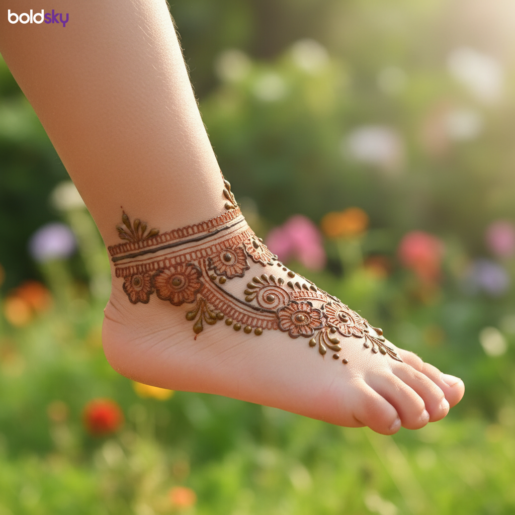 Child's foot anklet mehndi design