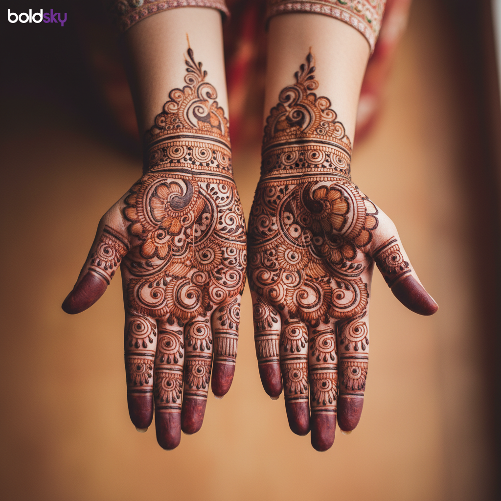 Both palms traditional Teej mehndi design