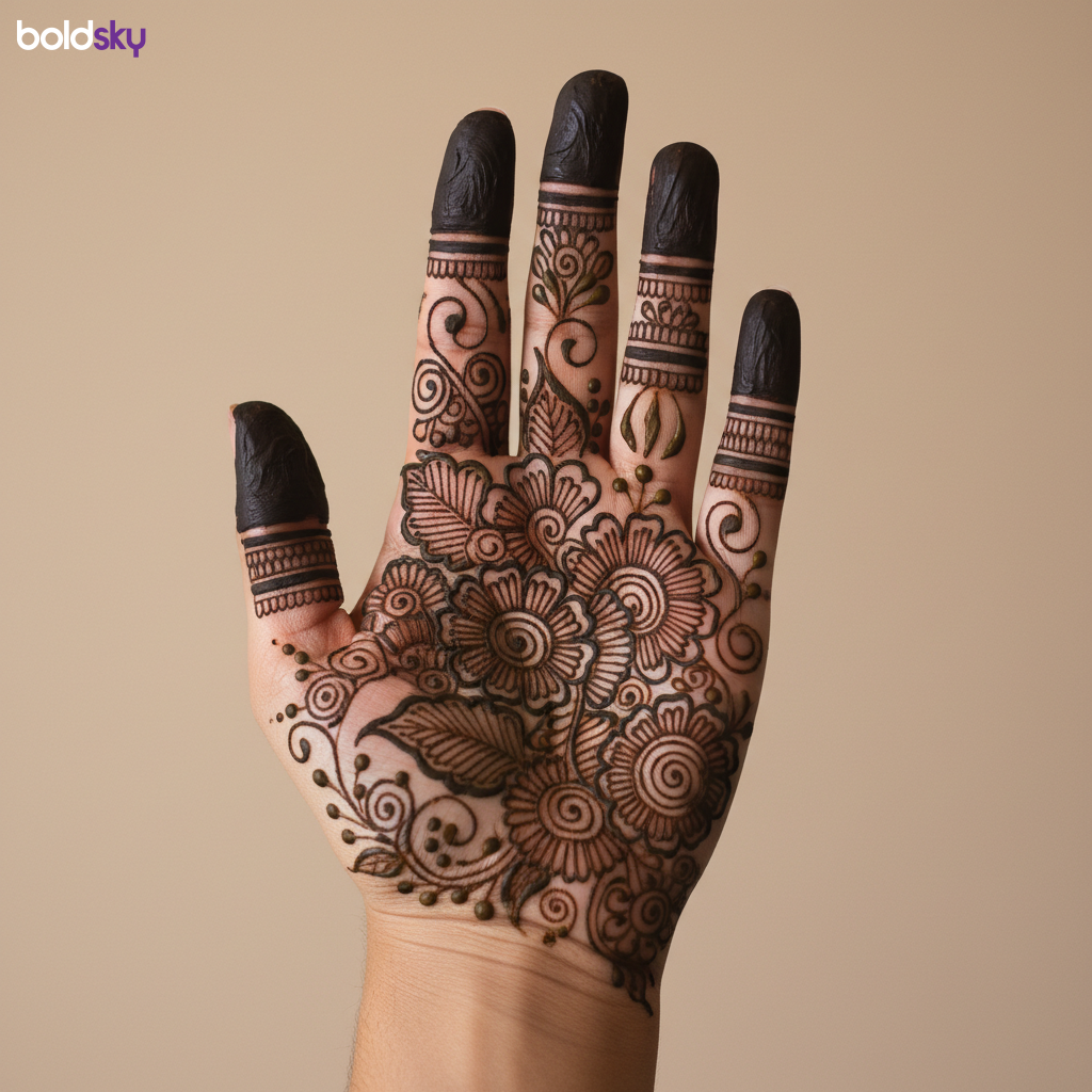 Left palm intricate floral mehndi