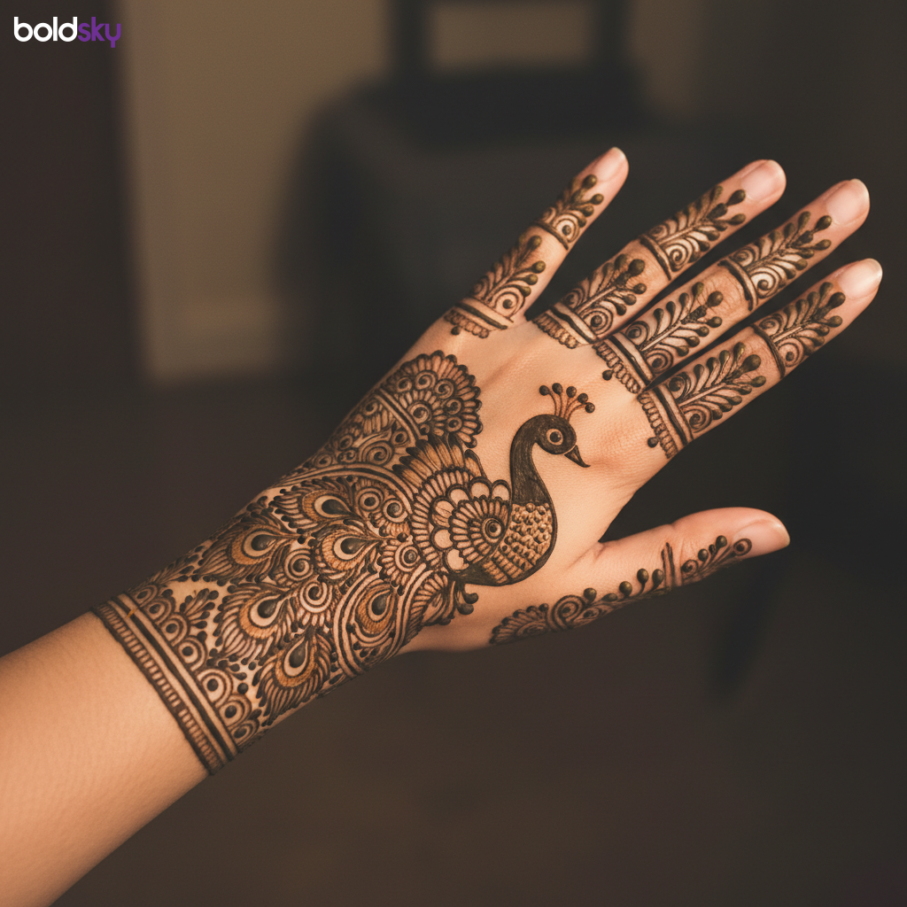 Left back hand peacock mehndi