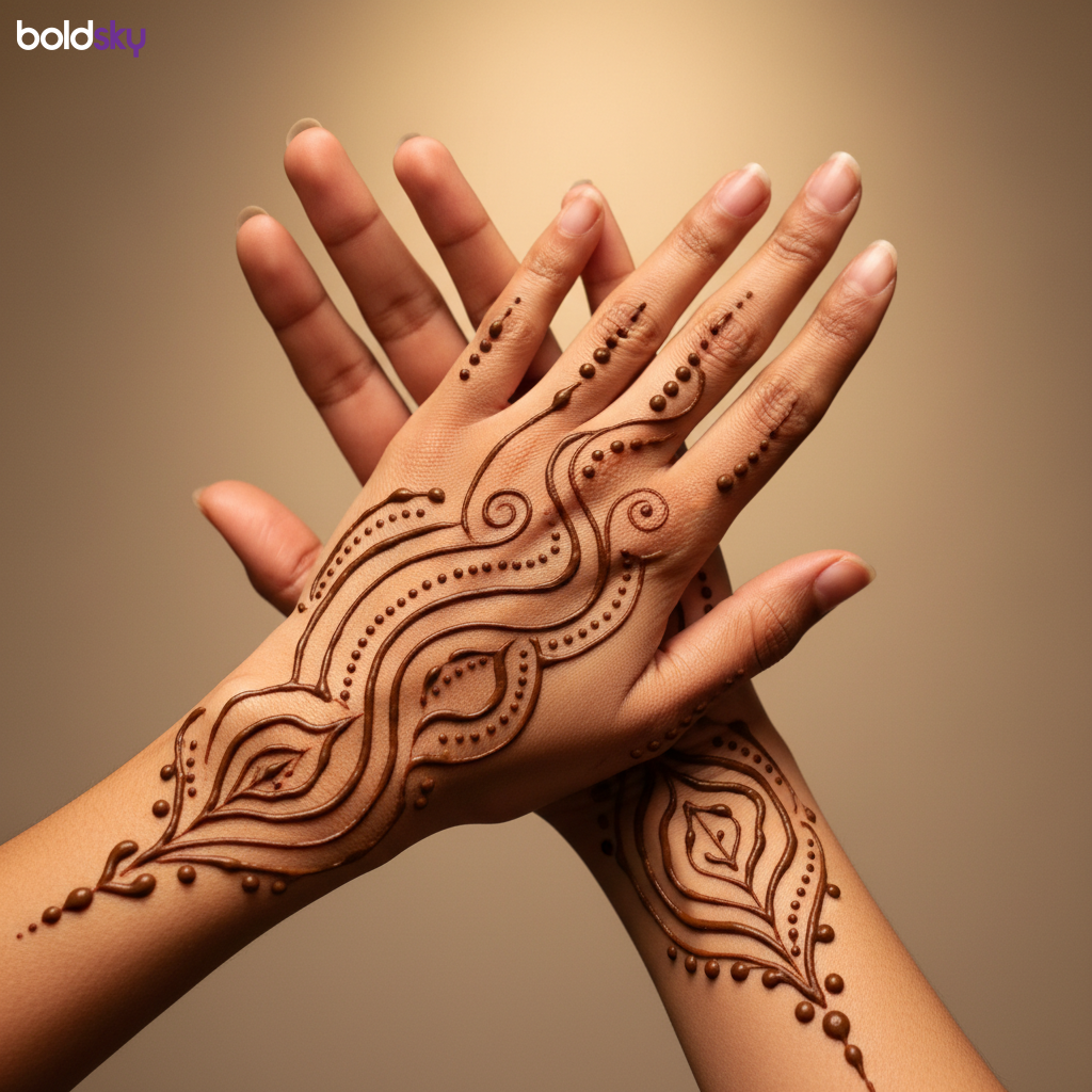 Both back hands modern abstract mehndi.