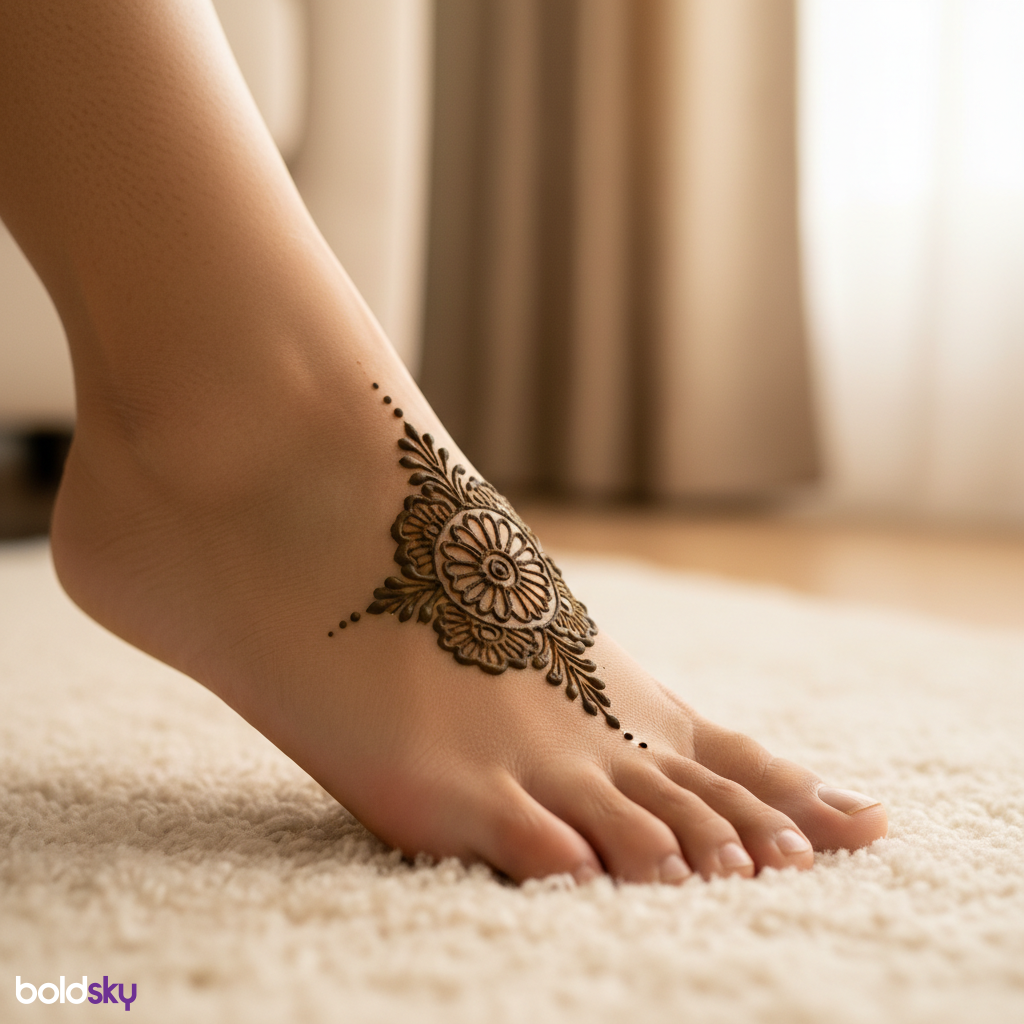 Top of right foot small floral mehndi