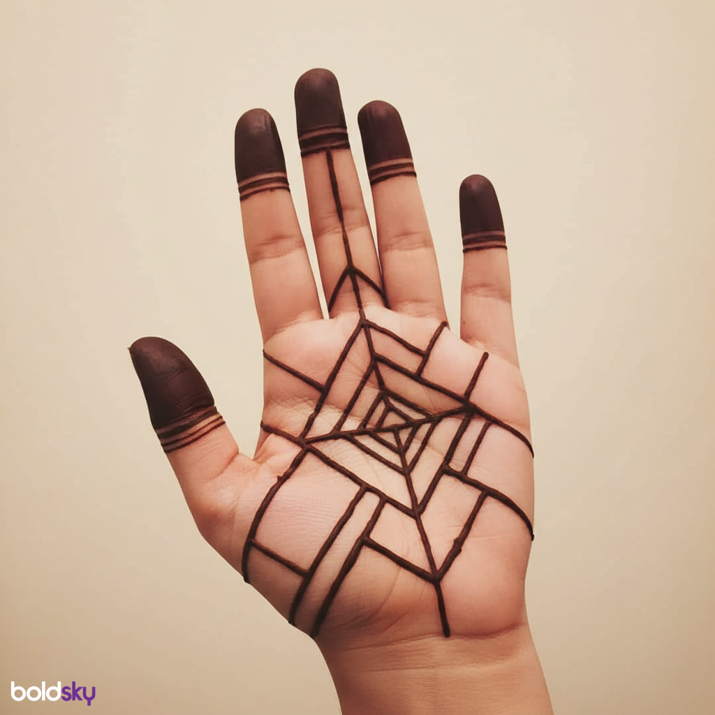 Left palm modern geometric mehndi