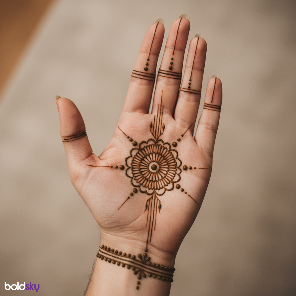 Left palm minimalist mandala mehndi