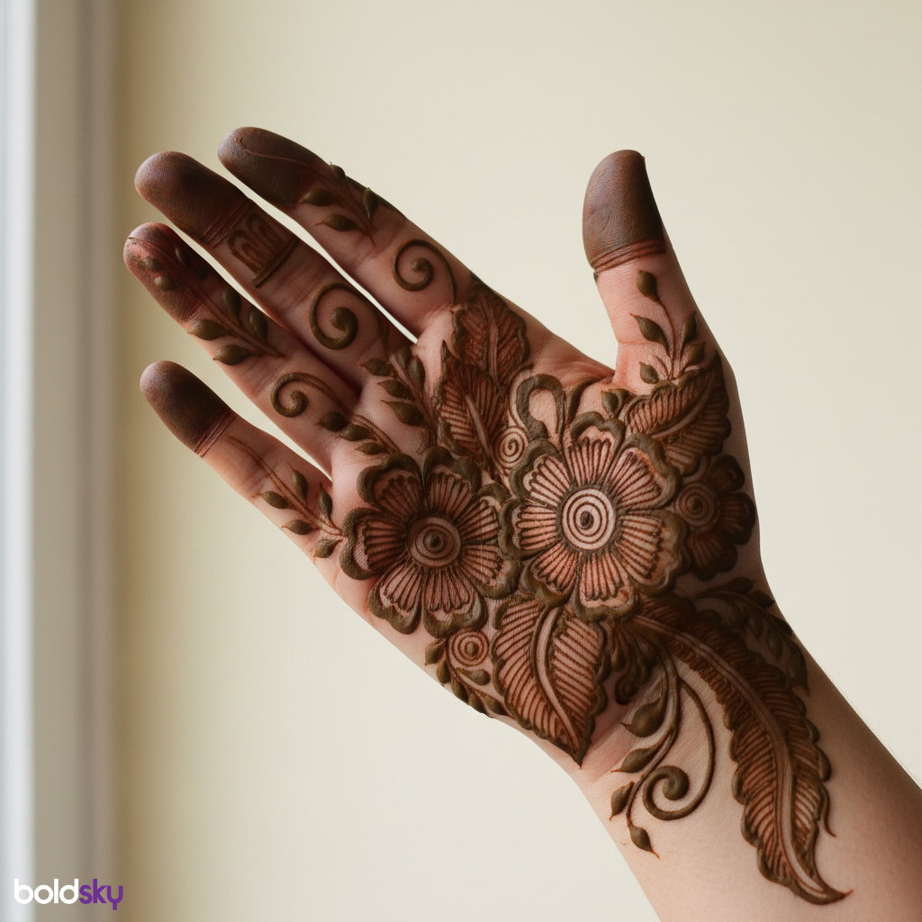 Right palm bold  floral mehndi