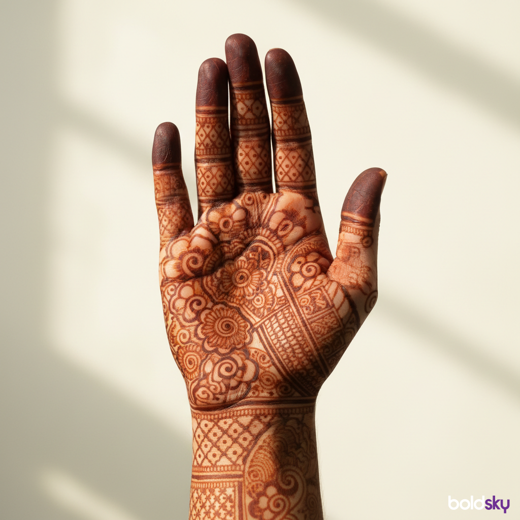 Right hand full palm traditional mehndi.