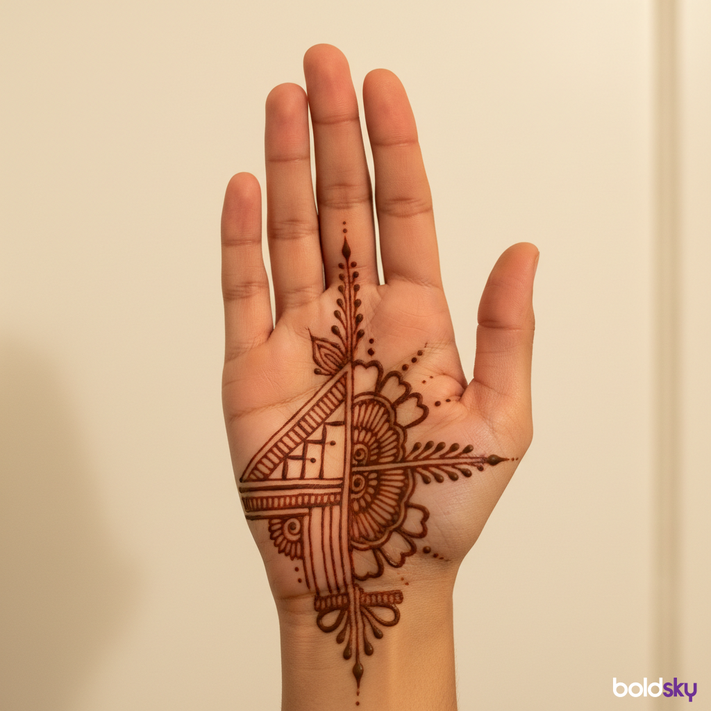 Right hand modern minimalist mehndi pattern.
