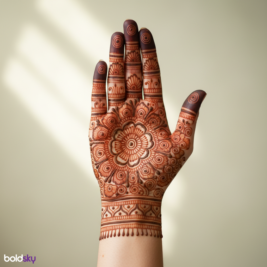 Right hand full palm traditional mehndi.