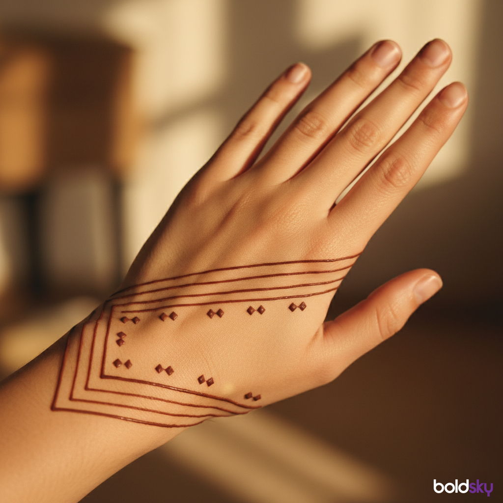 Left hand back simple geometric mehndi band