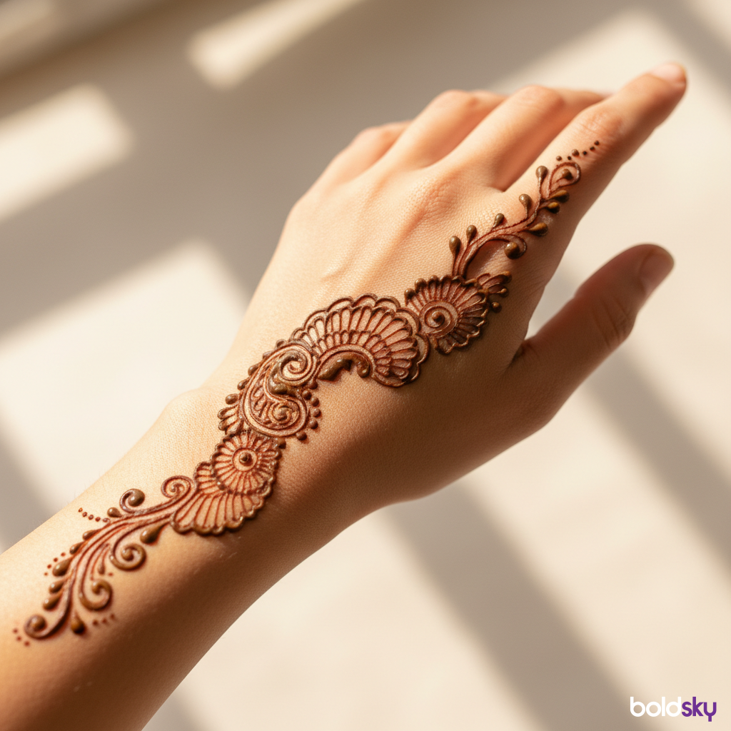 Left back hand delicate paisley trail