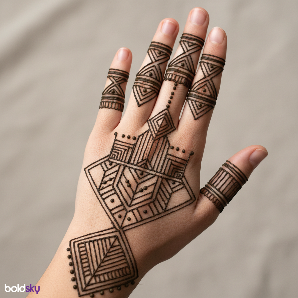 Left back hand geometric mehndi design