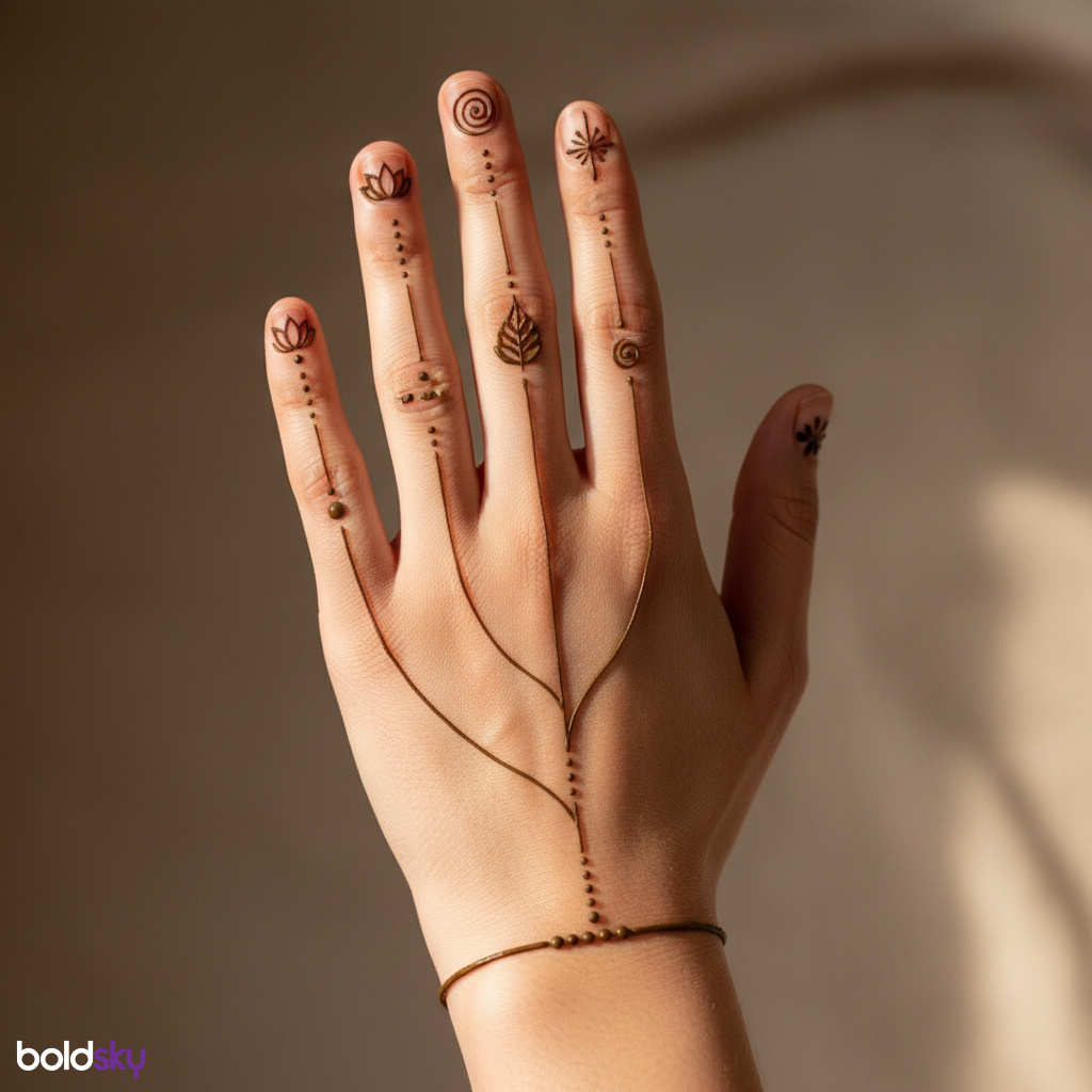 Left back hand minimalist fingertip mehndi