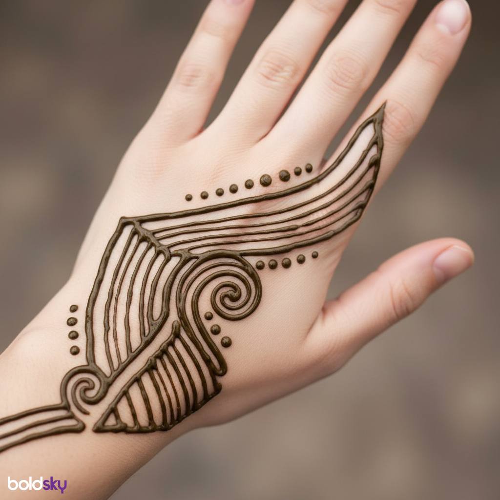 Left back hand asymmetrical modern mehndi