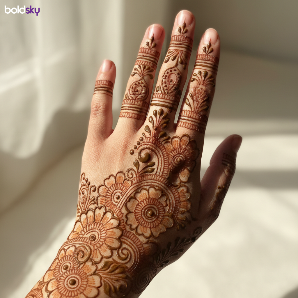 Left hand back finger mehndi design